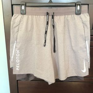 Gray Mens medium Nike / Peloton dri-fit running shorts w/ mesh compression liner